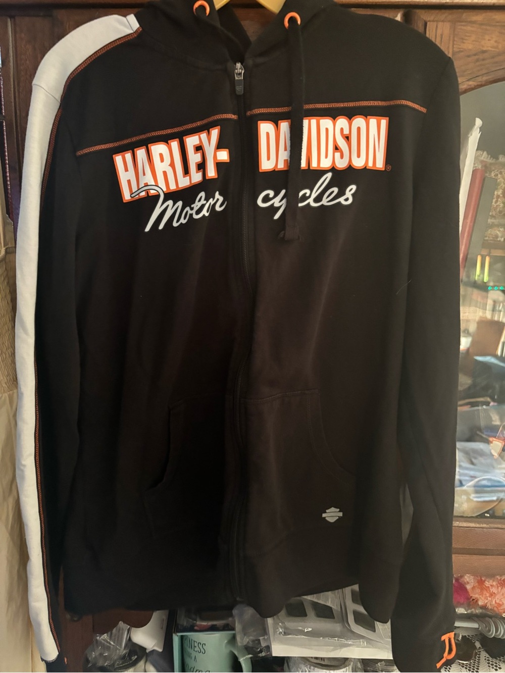 Harley-Davidson Black Hoodie with Orange & White Logo - Picture 2 of 4